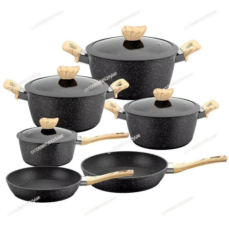 Cross-border Marble Maifanshi Non-stick Pan 10-piece Set, Household Western Frying Pan Wok Soup Pan Set