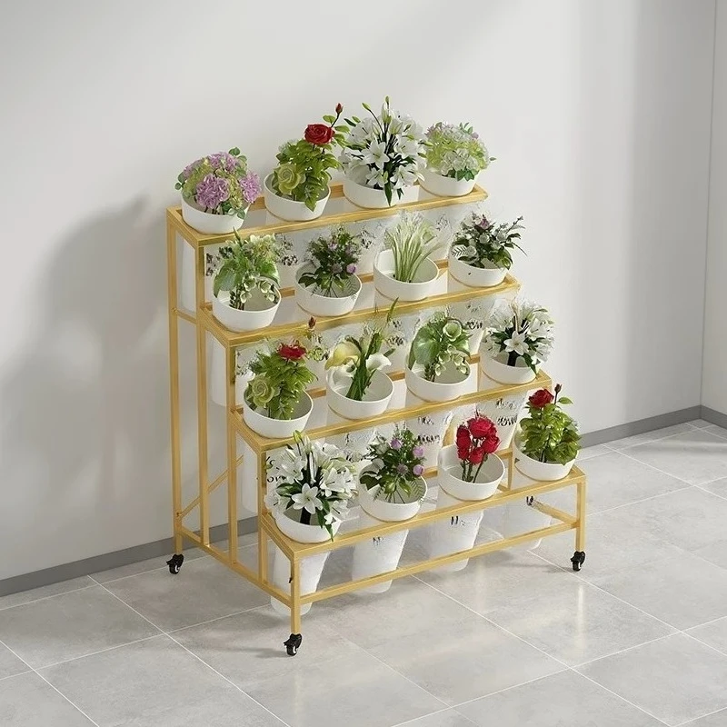 Florist flower stand flower display rack multi-layer ladder movable floral shelf
