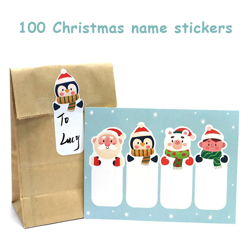 100Pcs/set Cartoon Christmas Stickers Rectangular Gift Box Sealing Stickers Packaging Decoration Gift Stickers