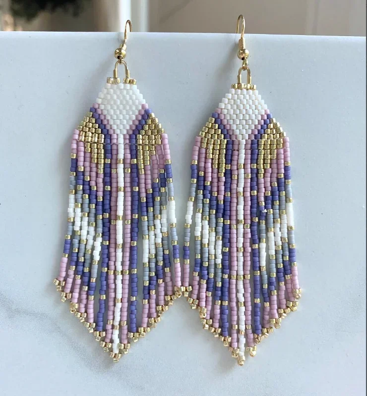 

2025 Handmade Bead Earrings Tassel Rainbow Circle Hand Knitting Bohemia Gradient Color Beaded Earrings for Women