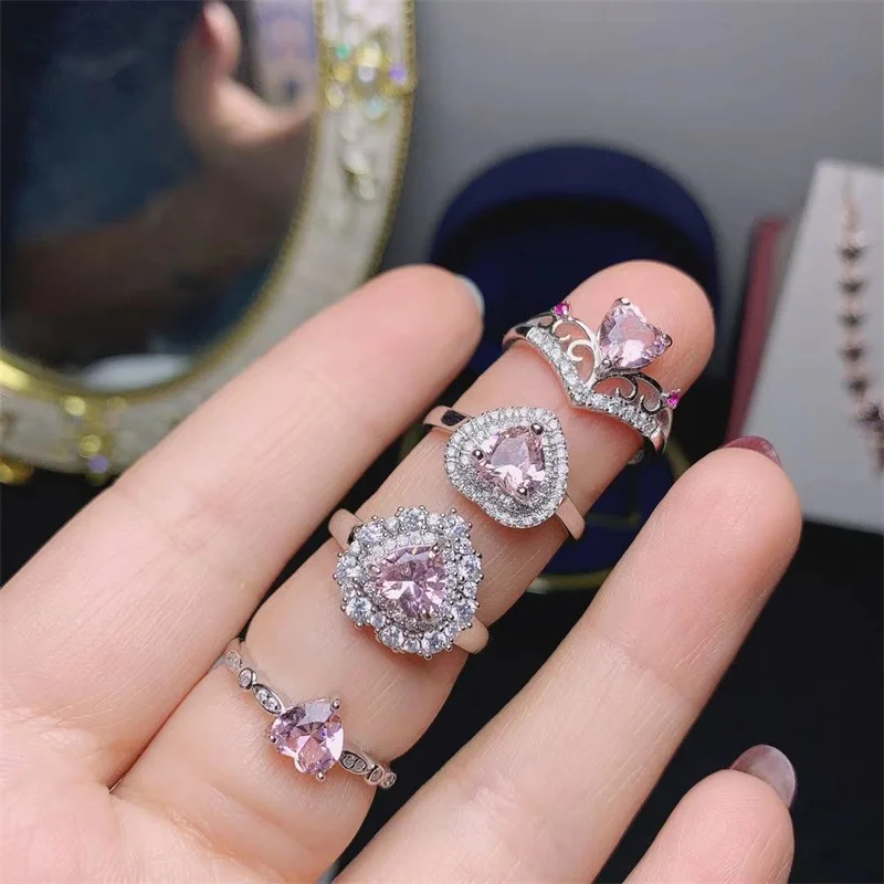 

Original 925 Silver Heart Shape Morganite Pink Natural Gemsotne for Women Ring Female Engagement Ring Fine Jewelry Christmas