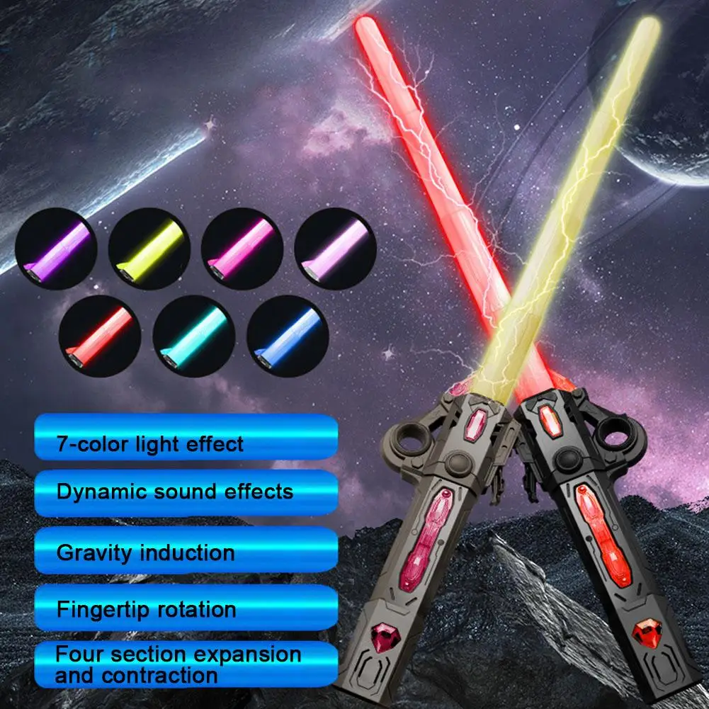 70cm Retractable Sword 2 In 1 Colorful Flash Party Fluorescent Toy Glowing Sword Kids Role Playing Battle Toy With Sound Effect