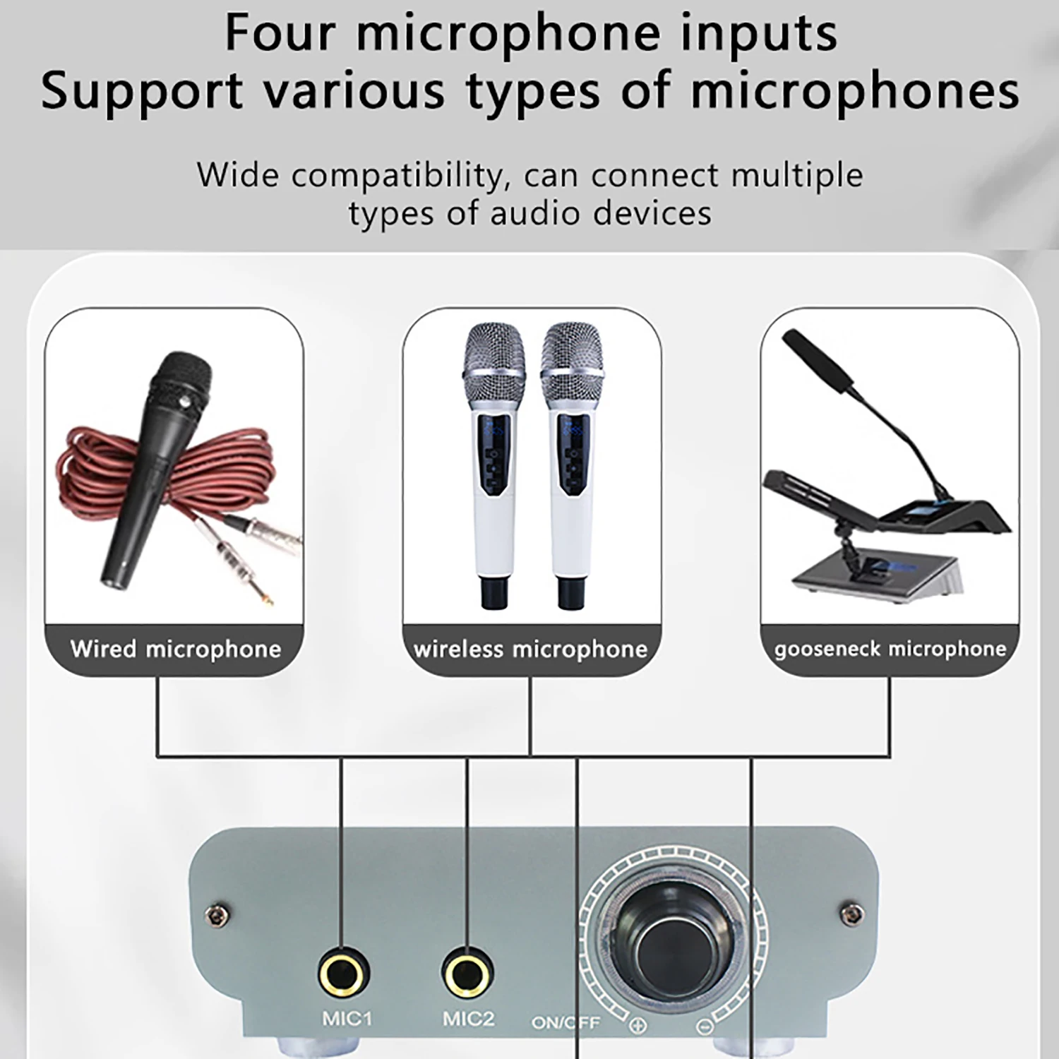 GAX-ZX01 Wired/wireless anti whistling microphone speaker frequency shifter 4 IN 1 OUT portable microphone feedback suppressor