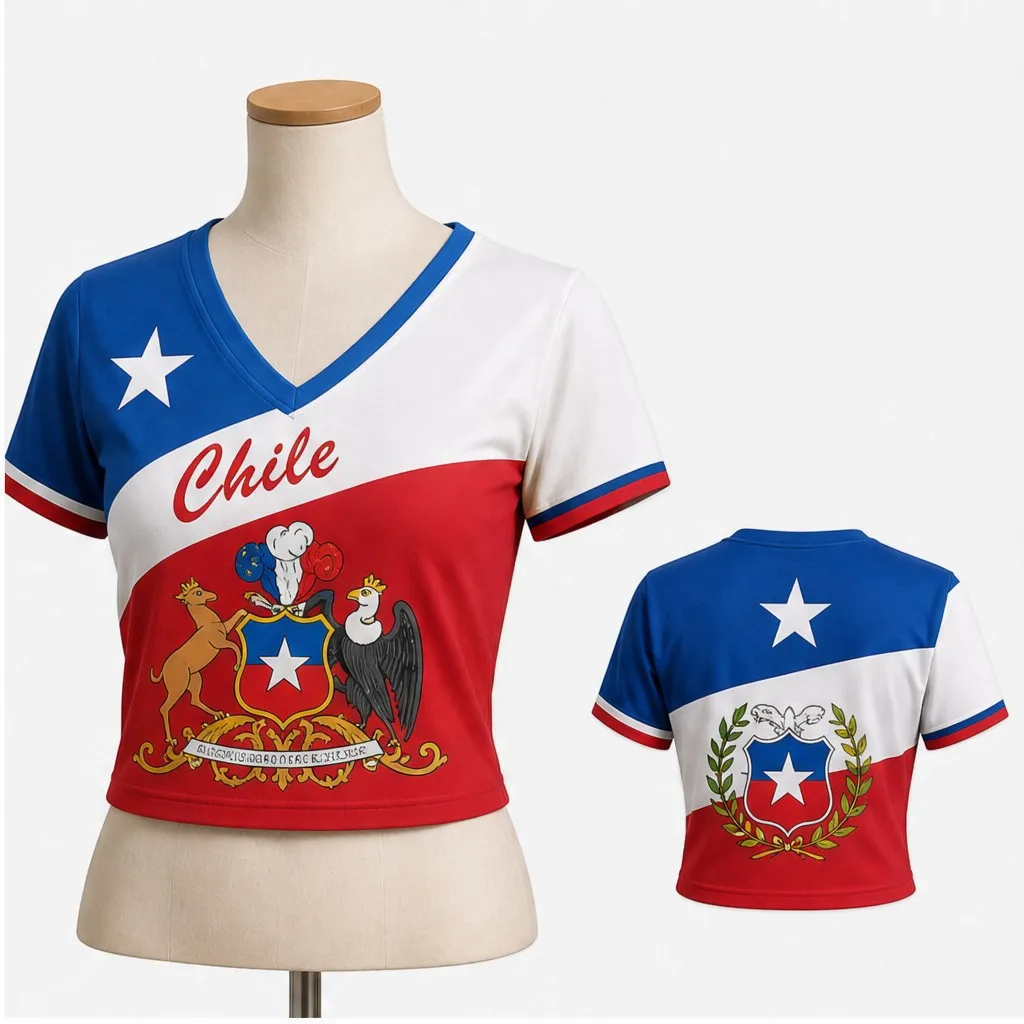 Women Chile V Neck Crop Top Script Crest Deer Eagle Print Short Sleeve Summer Casual Streetwear Fashion Tee for Street Looks Fit