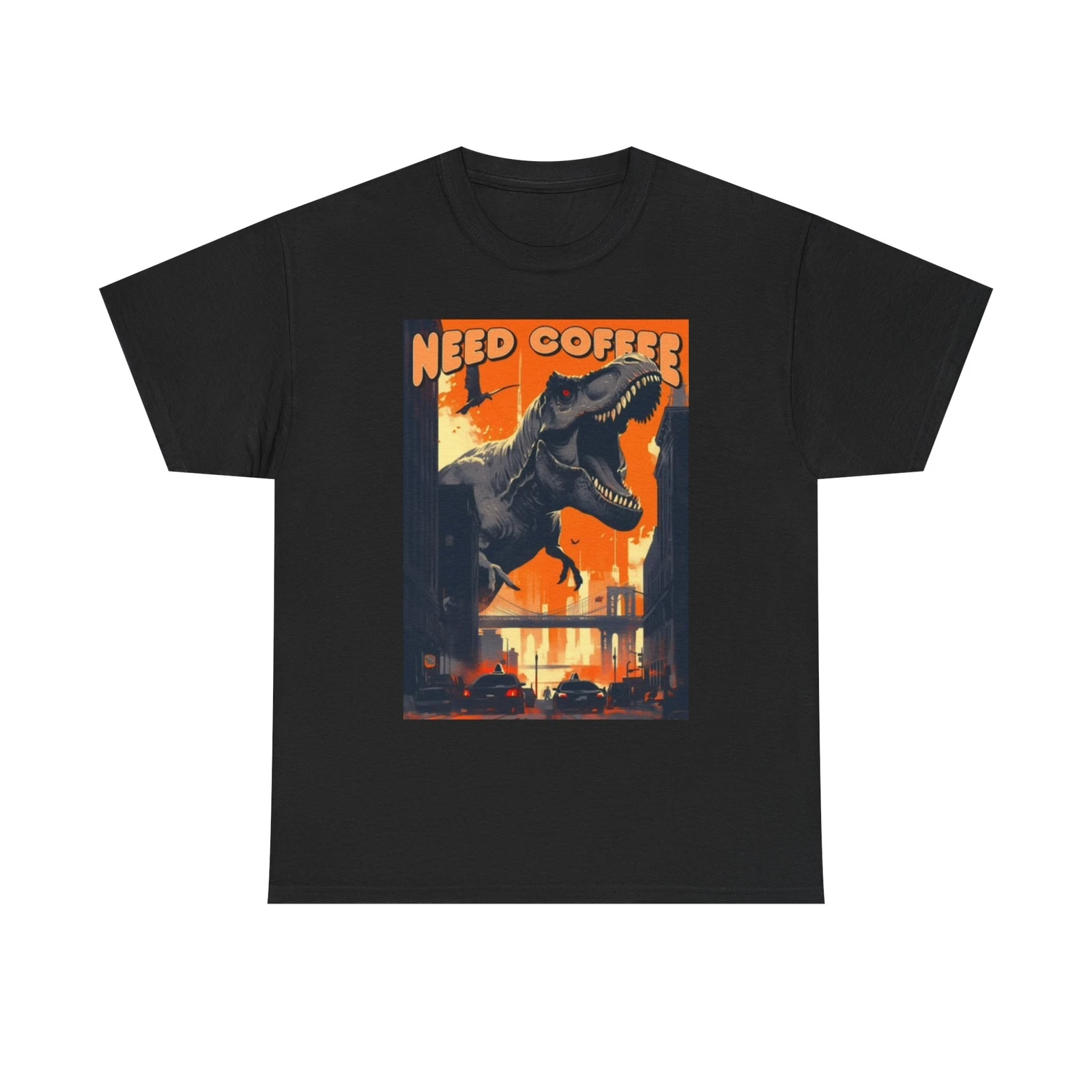 

Need Coffee Graphic T Shirt Dinosaur Comedy Gift Unisex Heavy Cotton Tee