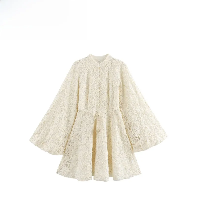 

ZAB Autumn New Women's Long Sve Lace Fringe Bow Decorated Dr Faionable Design Sense Polyester Fiber Ladies Dr