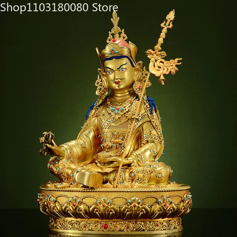 Copper Brass Gilding Padmasambhava Sit lotus Buddha Statue Tibet Buddhism Guru Rinpoche Sculpture 49cm,31cm,21cm