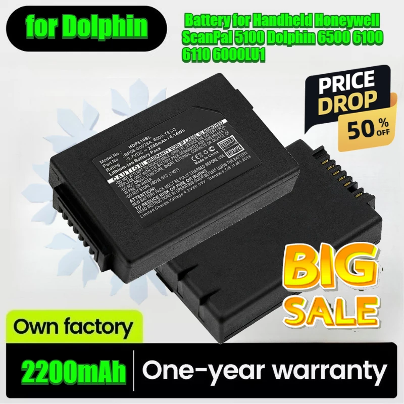 Barcode Scanner Battery for Dolphin Handheld Honeywell ScanPal 5100 Dolphin 6500 6100 6110 6000LU1 6000-TESC 3.7V 2200mAh