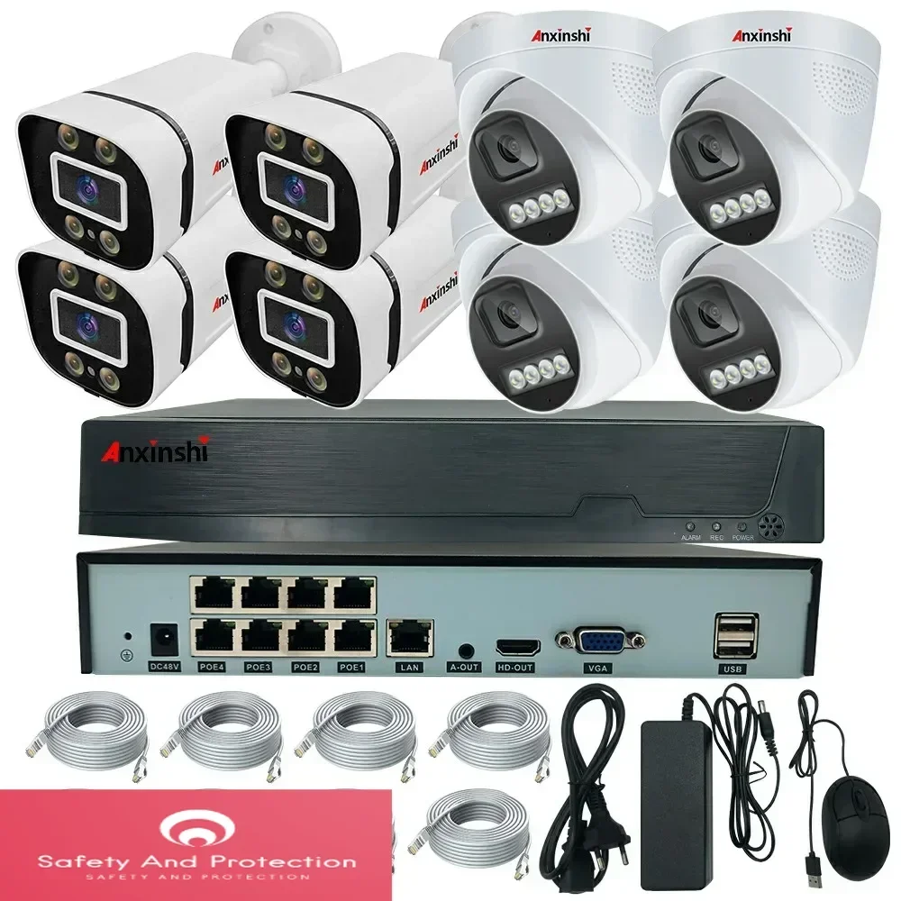 

Smart Home Security System For Indoor Outdoor Use 4CH POE Bullet Dome Network Camera With NVR Full Color Night Vision