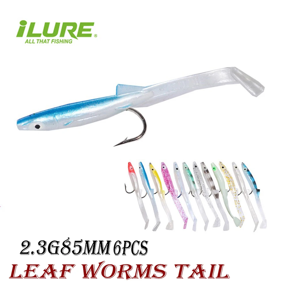 ILure 6Pcs Fishing Soft Bait 85mm 2.3g Soft Sea Eel Top Quality False Bait Paddle Tail Sand Eel Pesca Fishing Lure Crankbait