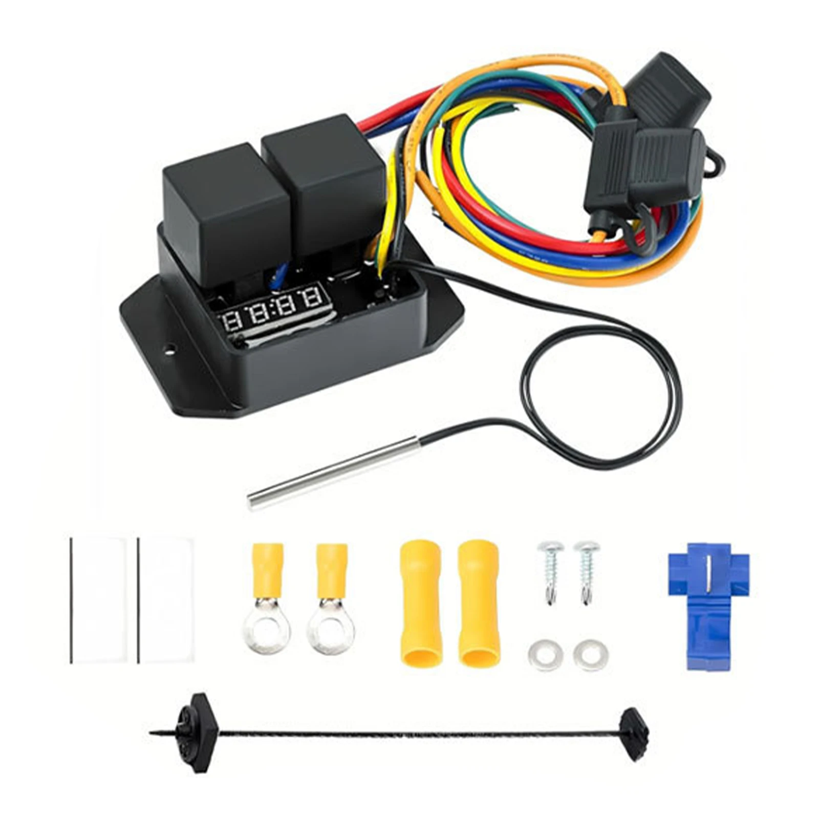 

12 В/24 В комплект контроллера температуры вентилятора, регулируемый цифровой терматический переключатель вентилятора, цифровой радиатор, контроллер вентилятора, автомобильные аксессуары