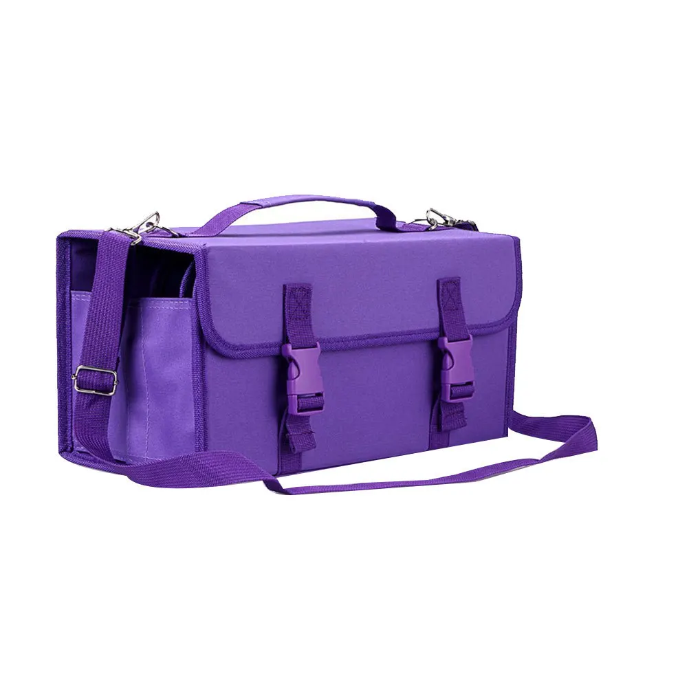 Borsa per pennarelli da 120 slot Tracolla in poliestere resistente Manicotto staccabile Anello elastico Scomparto portaoggetti per cavalletto da tavolo