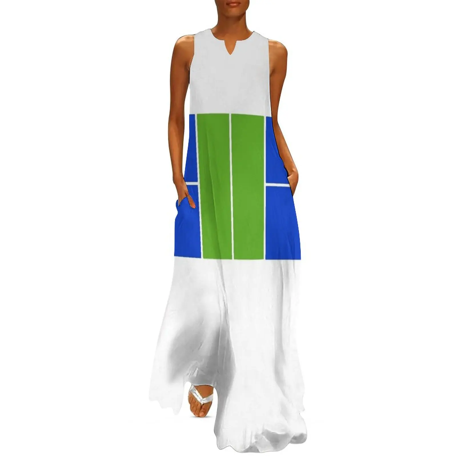 Pickleball Court Design Groen en Blauw, Geen Tekst Lange Jurk jurken voor dames dames lange jurken damesjurk feestjurken dames