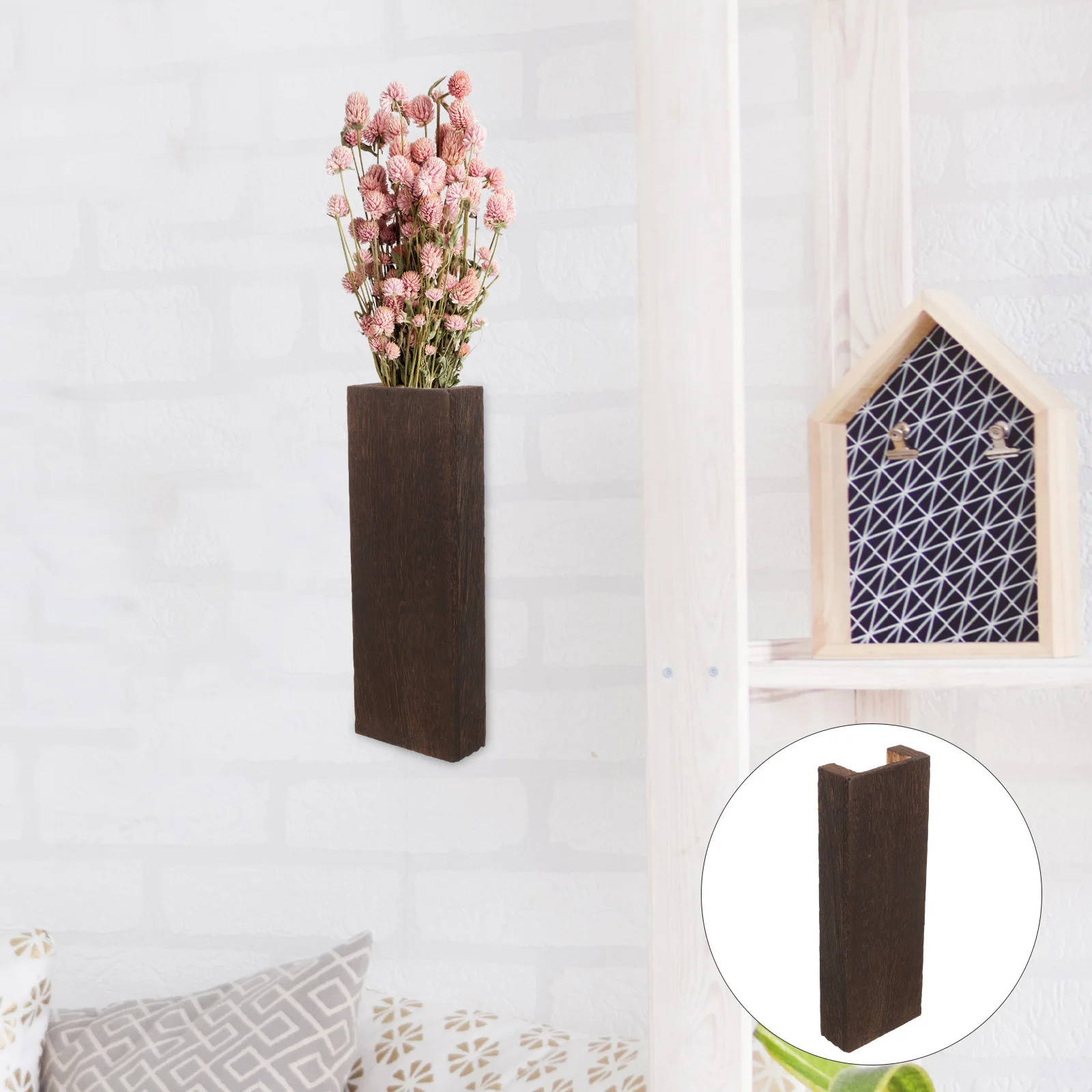 

Wooden Hanging Bucket Planter Rustic Flower Pot Wall Mounted Dried Flower Holder Farmhouse Vintage Wall Planter