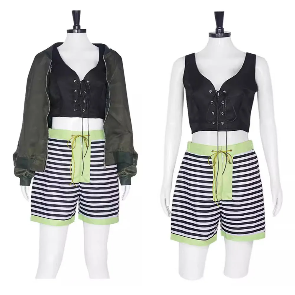 Movie Leon Mathilda Cosplay Costume Tops Green Coat Striped Shorts Suit Mathilda Role Play Uniform Halloween Carnival Party