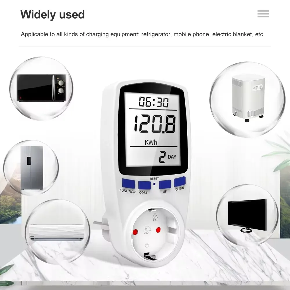 Digital Power Meter Wattmeter Electricity Usage Monitor Voltage Voltmeter Ammeter Socket Tester Energy Meter White Backlight