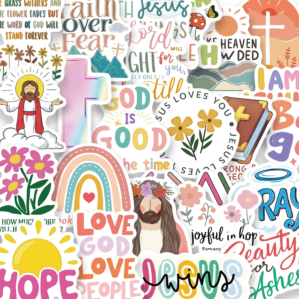 52 unids/pack Jesús Biblia pegatina cristiana DIY estético PVC decoración del diario del ordenador portátil Scrapbooking suministro de papelería de coche regalo para niños