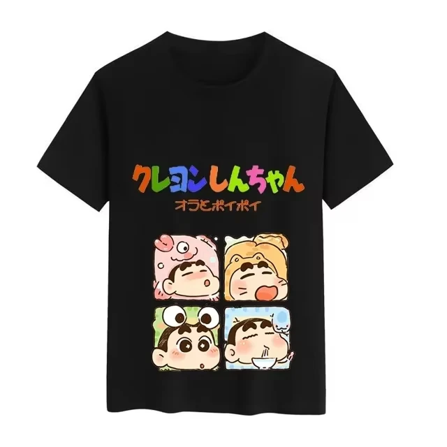 2026 Summer Fashion Crayon Shin Chan Exclusive Graphic T-shirt Unisex Cotton Oversized Cute Cartoon Print Casual Streetwear Tops