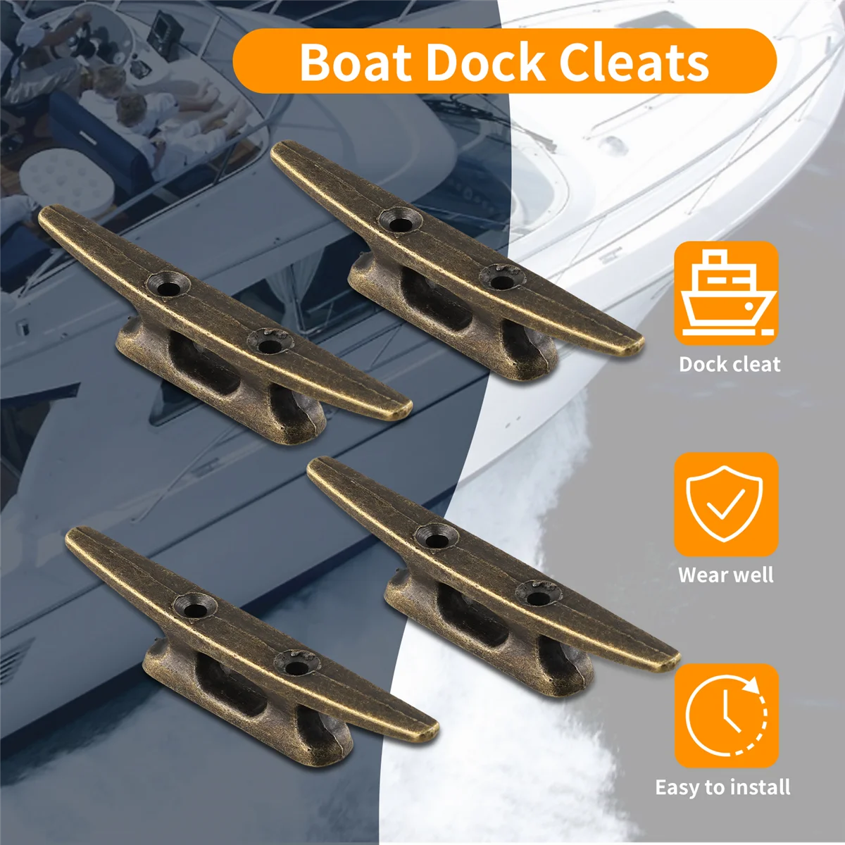 Boat Dock Cleat 4 Inch for Mooring Boat Bronze Host Cast Iron Suitable for Nautical Beach Lake Maritime Decor,4Pcs