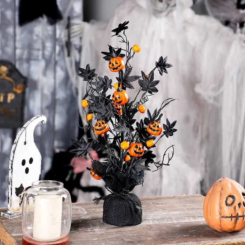 

1PCS Black Maple Leaf Pumpkin Halloween Christmas Tree Decor - Plastic Floral Table Centerpiece for Indoor Party Decoration