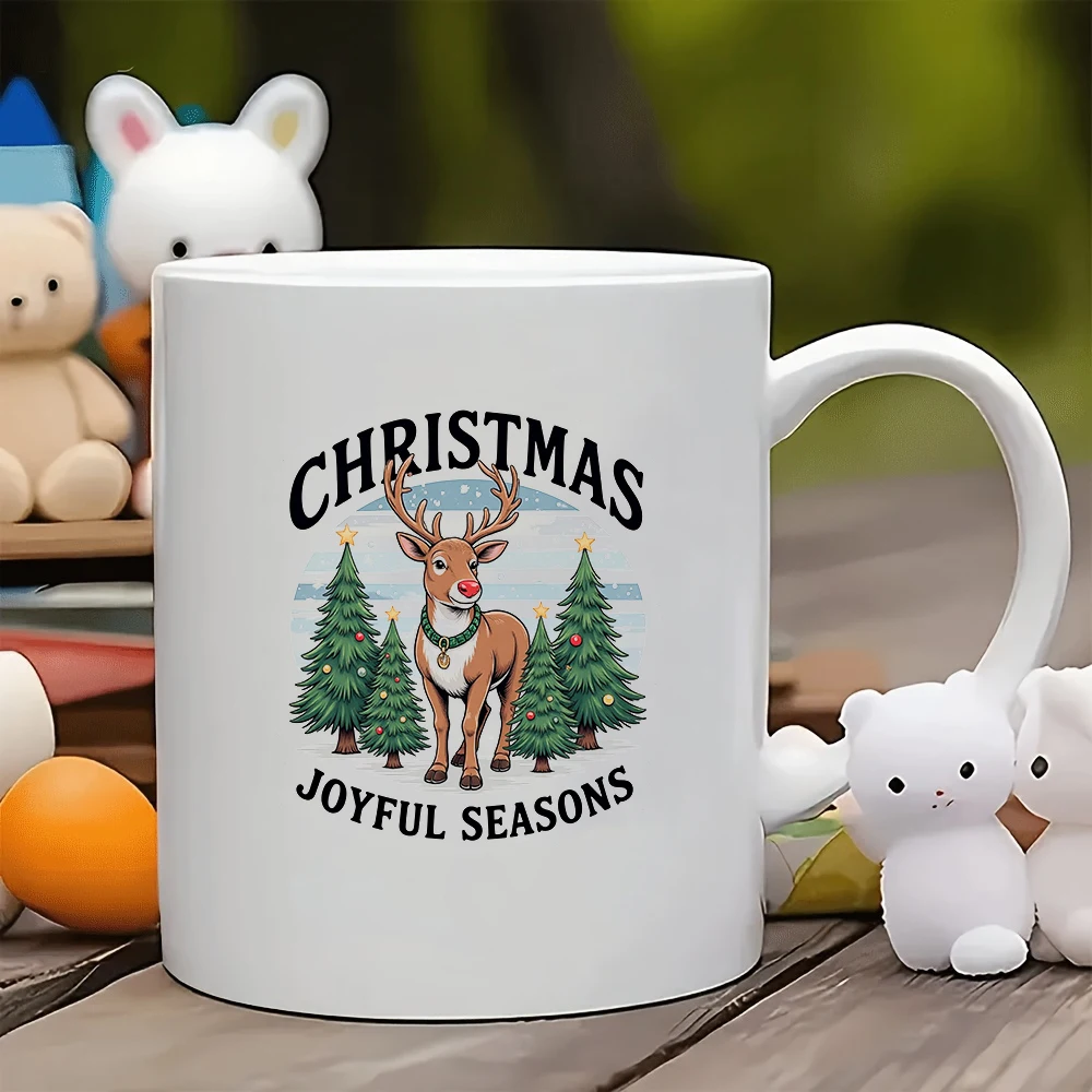 

11oz cartoon reindeer Christmas mug + cheerful Santa Claus gift kids cup office coffee mug Christmas present
