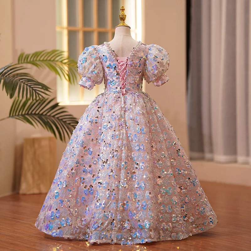 Girl's dress Heavy 2023 spring children's birthday host dress flower child catwalk little girl princess dress