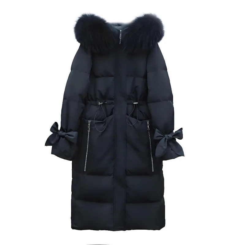 Duck Down Winter Down Jacket Medium and Long Waist Long Knee Leave-in White High Quality High Appearance Level [Fox Fur Collar]