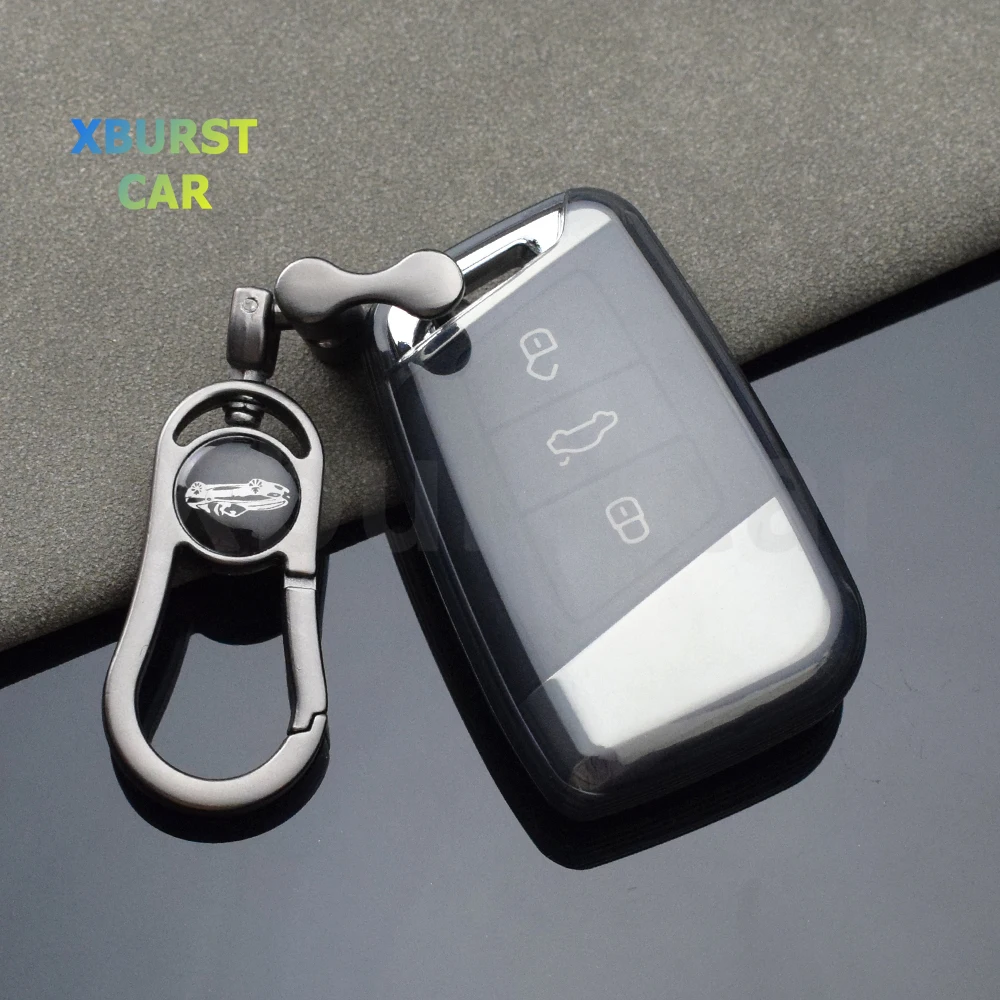 For Volkswagen VW Tiguan MK2 Magotan Passat B8 CC For Skoda Superb A7 Transparent TPU Car Key Case Cover Keychain Accessories