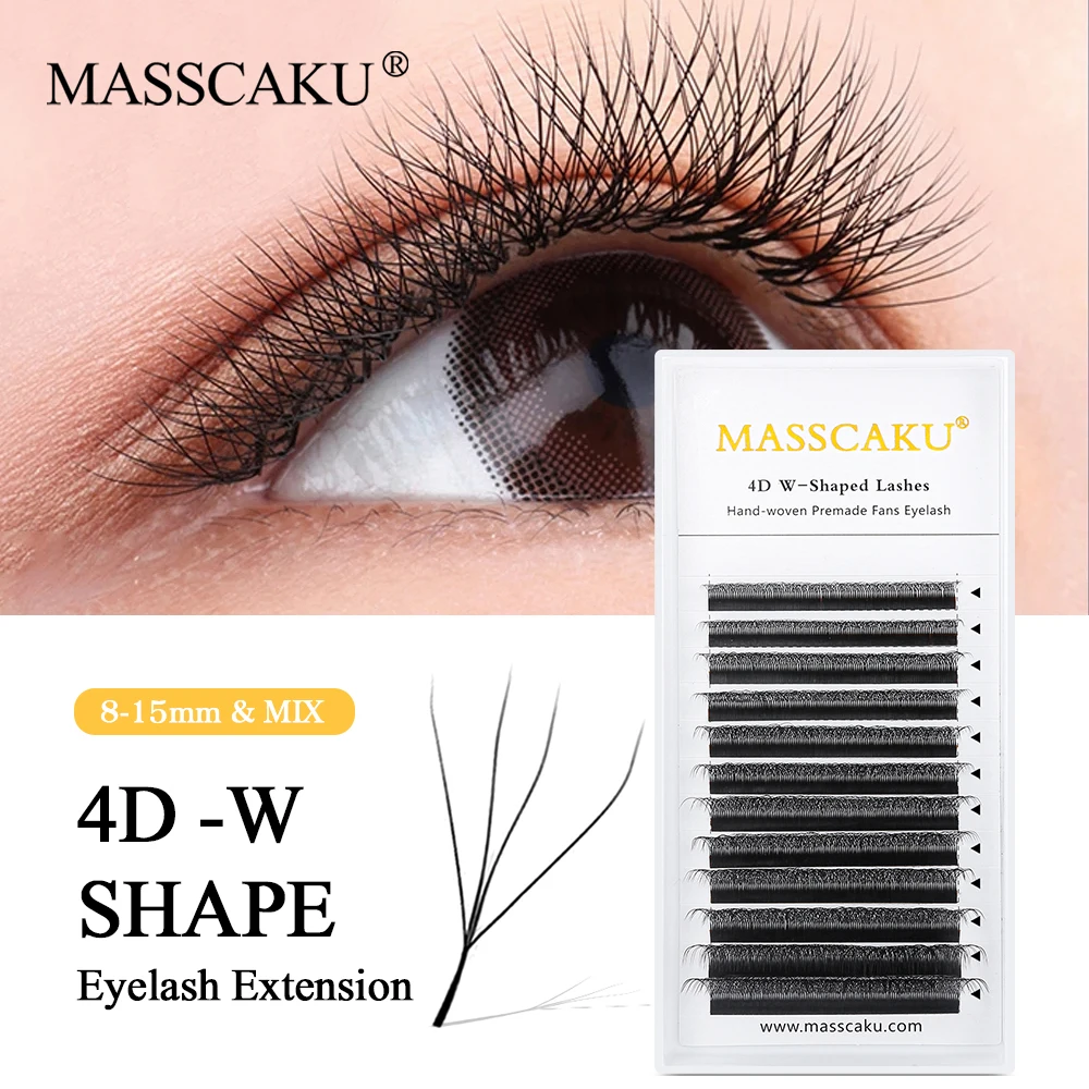 

MASSCAKU W Shaped Bloom 3d 4d 5d 6d 7d 8d 10d Natural Soft Premade Fan Eyelash Individual Faux Mink False Eyelashes Extensions