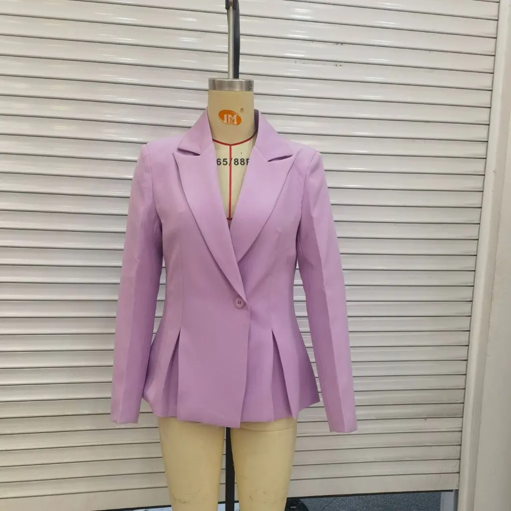 レディース スリム プリーツ ワンボタン スモールスーツジャケット 秋冬ファッション 欧米風 個性派服