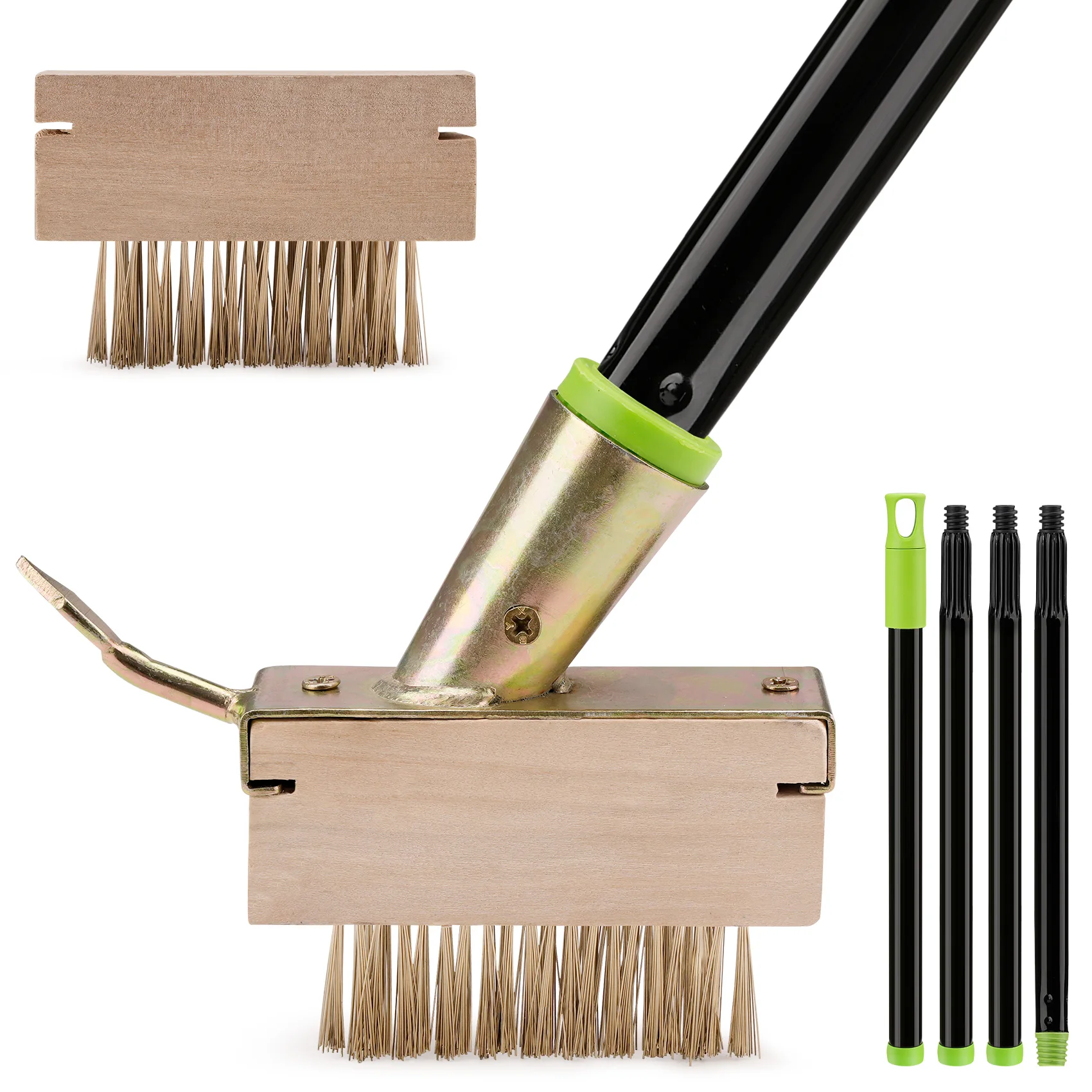 50IN Long Handle Moss Removal Brush - Deck Crevice Cleaning Tool with Wire Brush And Metal Blade for Driveway Patio Weed Remover