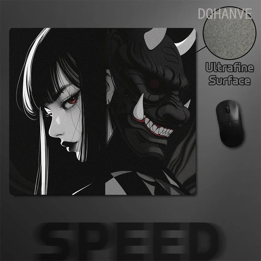 Large Gaming Mousepad Oni Mask Girl Mouse Pad Gamer Speed Keyboard Pads Laptop Carpet Ultra fine surface Large Mouse Mat 40x45