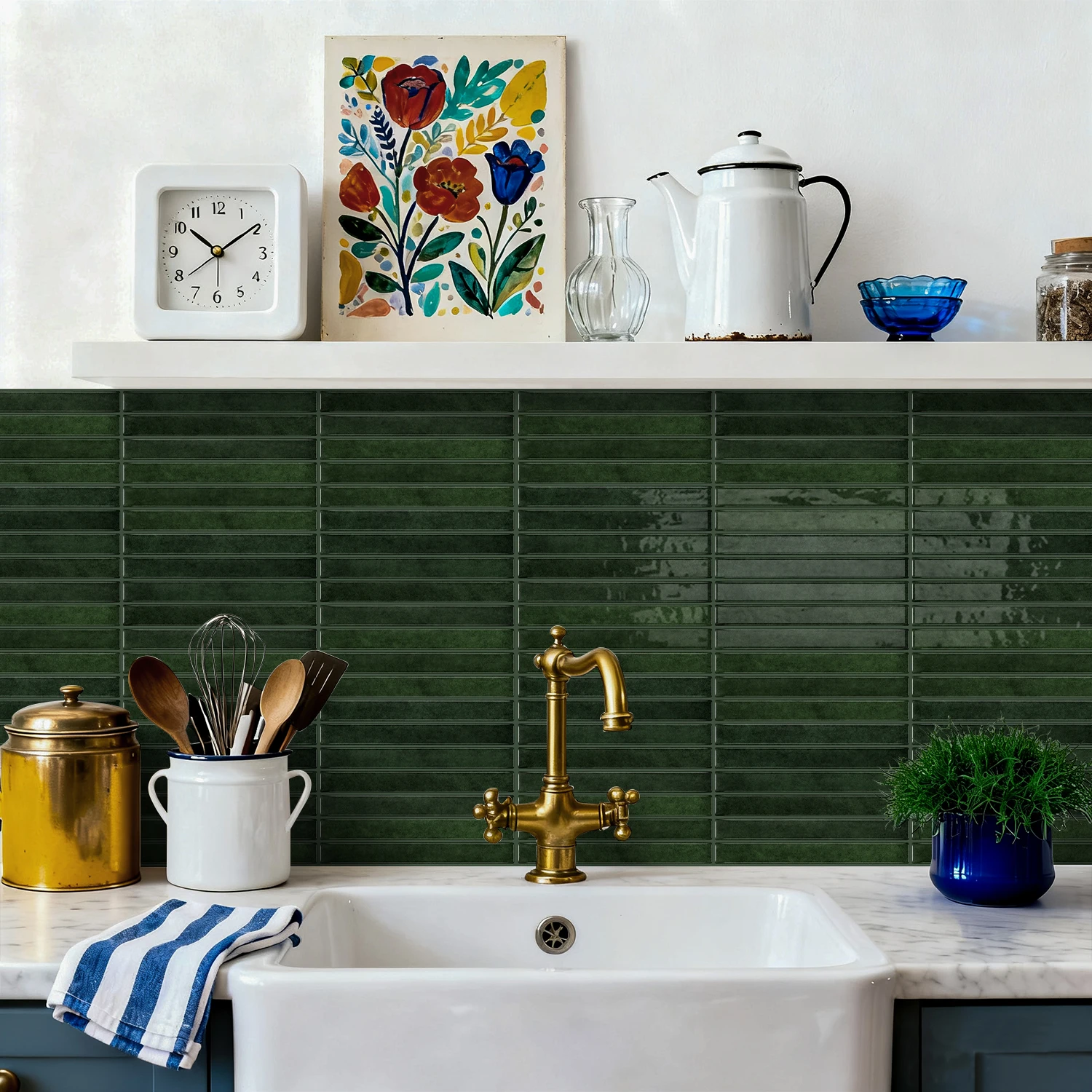 

3D gel vinyl green self-adhesive paper 4.72x9.68-inch waterproof peeling paste kitchen splash proof bathroom decorative tile