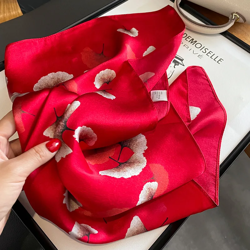 100% Real Silk Scarf Women Elegant Floral Print Foulard Neck Hairband Female Small Square Scarves Spring Kerchief Tie 2023 New