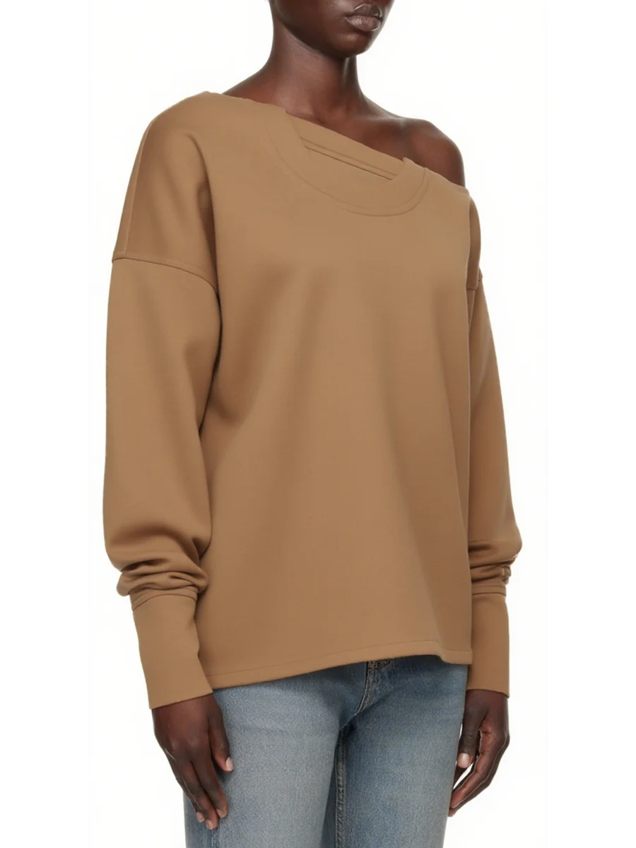 VGH-Sudadera de diseñador asimétrica para mujer, suéter holgado informal con cuello Diagonal y manga acampanada, ropa femenina de otoño