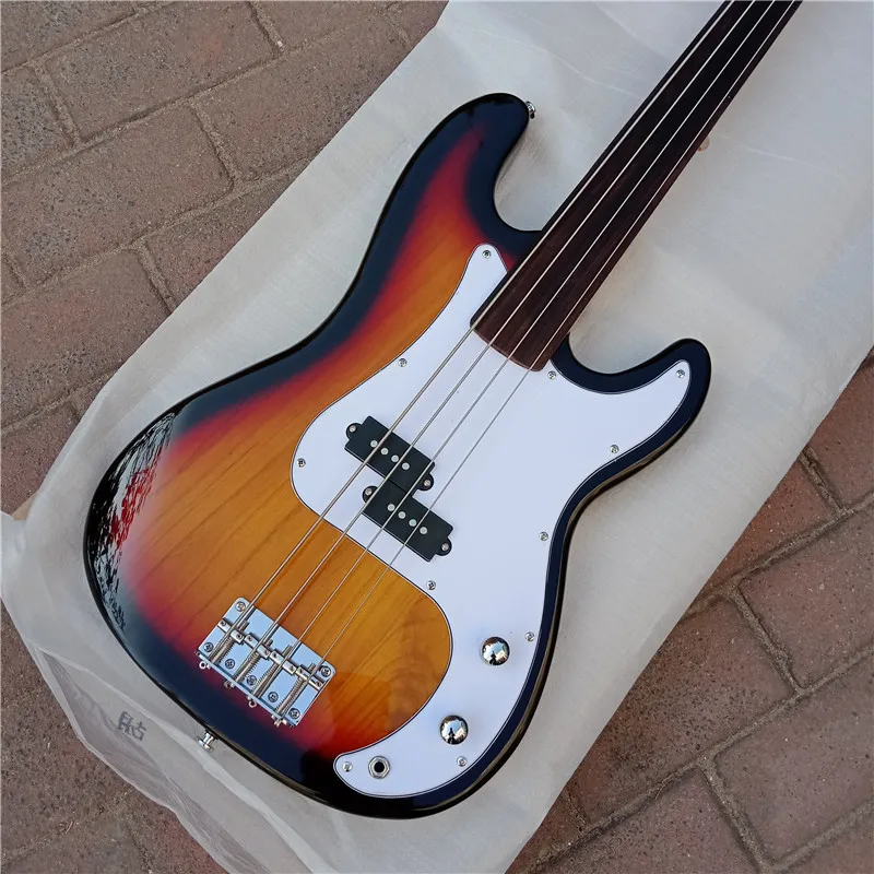 Red/Sunburst  Big John 4 Strings fretless electric bass guitar,Rosewood Fingerboard  BJ-447