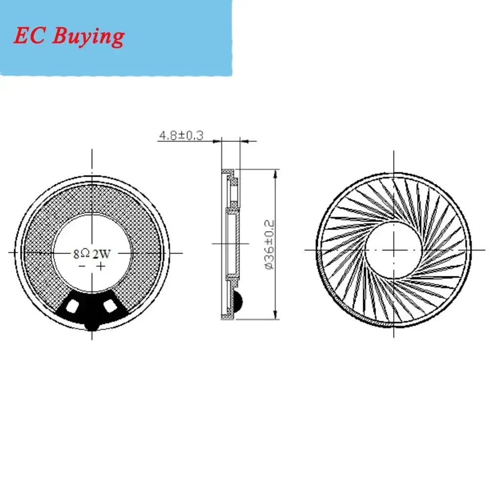 2 قطعة 36 مللي متر 8Ohm 2 واط الحديد حالة المغناطيس الداخلي المتكلم رقيقة جدا 36*5 مللي متر قطر 36 مللي متر 8 أوم 2 واط بصوت عال المتكلم مكبر الصوت #2