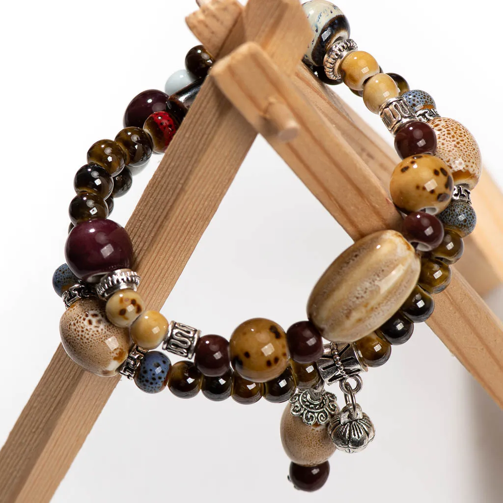 Ancient Handmade Ceramic Beads Bracelet  Double Layer Design Vintage Accessory High-Quality Gift for Women Men