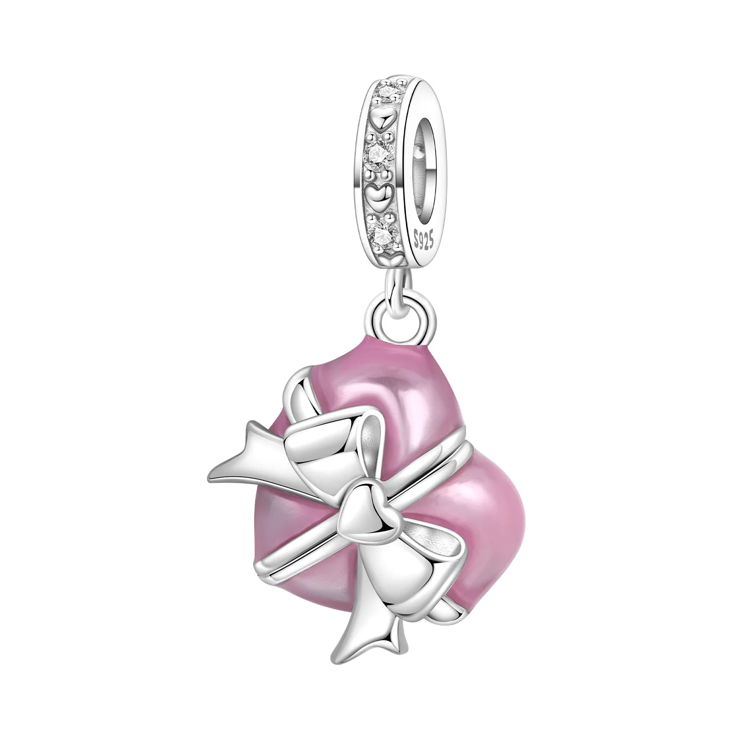 

Cycuff 925 Sterling Silver Pink Heart-shaped Gift Beads Original Pendant Bracelet Charm Jewelry Party DIY Trendy Gifts