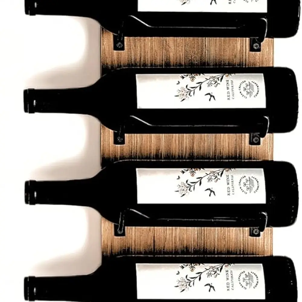 

Rustic Wooden Wall-Mounted Wine Rack for 8 Bottles with Matte Black Brackets - Ideal for Compact Spaces
