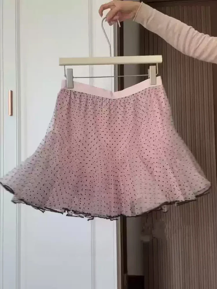 Sweet Pink Polka Dot Half Skirt Women's Summer New plus Size Flared Skirt Breathable Skin-Friendly High Waist A-Line Skirt