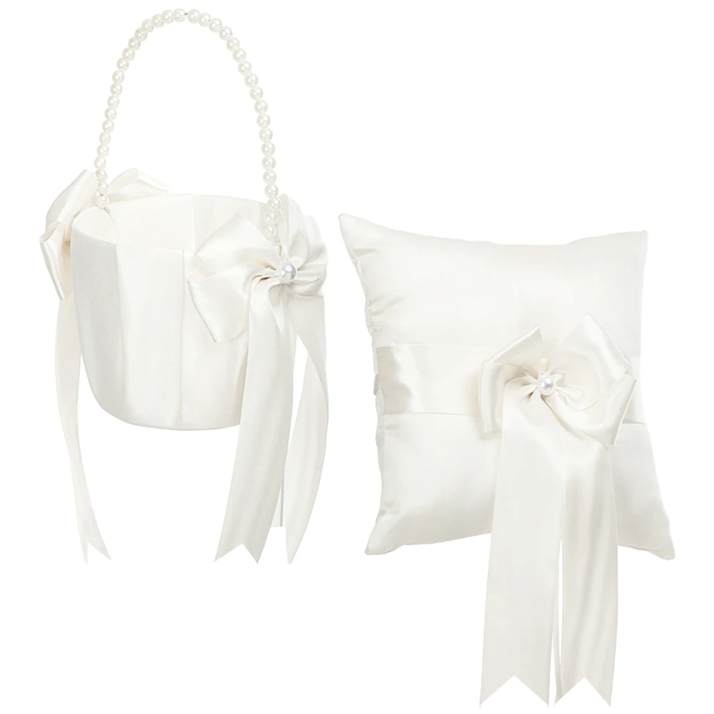 

Flower Girl Basket Ring Pillow Set Wedding for Accessories Cushion Items Ceremony Pearl