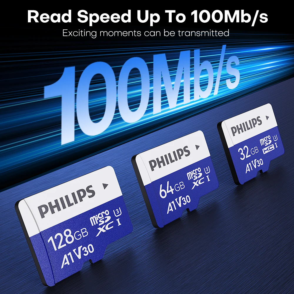 PHILIPS High Quality Memory Card 128GB 64GB Micro SD Cards	100Mb/s High Speed SDXC A1 V30 U3 TF Card For Tachograph Dron Phone