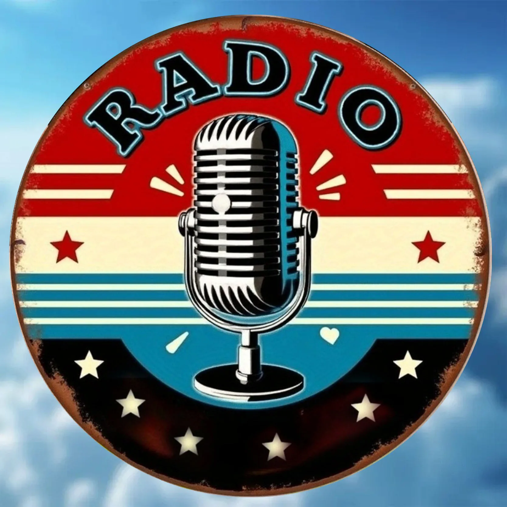 

Retro 2D Flat Radio Logo - Heavy Duty Aluminum Sign in Red, Blue, and Black