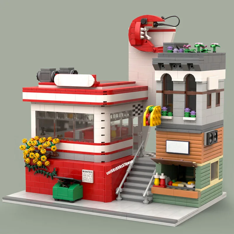 1484PCS City Hot Selling Street View Moc Modular Taco Store Retro Diner model DIY creative ideas Child Toy birthday Gift Blocks