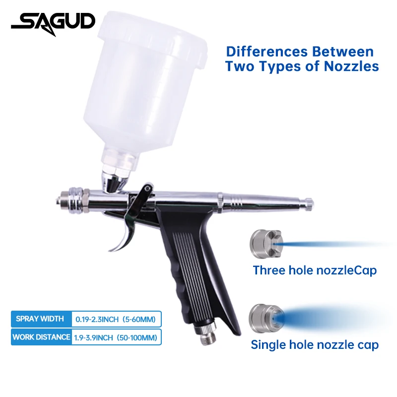 SAGUD Airbrush Kit Gravity Air Brush Gun with Nozzle Cap Connector Accessories Professional Airbrush for Nails Model Painting