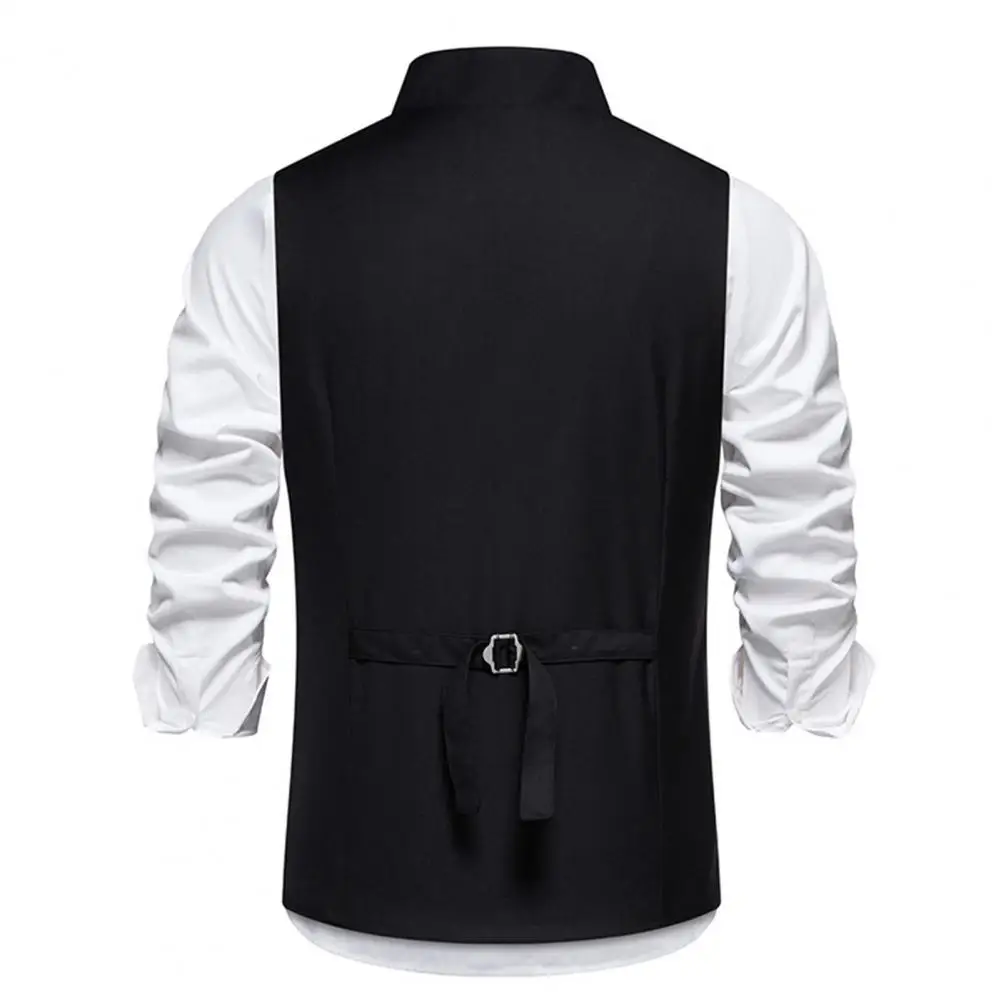 Button Decoration Waistcoat Men\'s Slim Fit Sleeveless Wedding Waistcoat with Sloping Lapel Collar Single Breasted for Party