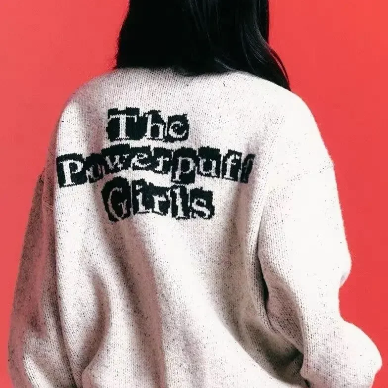 De Powerpuff Girls Anime Sweater Meisjes Lente en Herfst Vest Rits Gebreide Trui Losse en Warme Boterbloem Trui