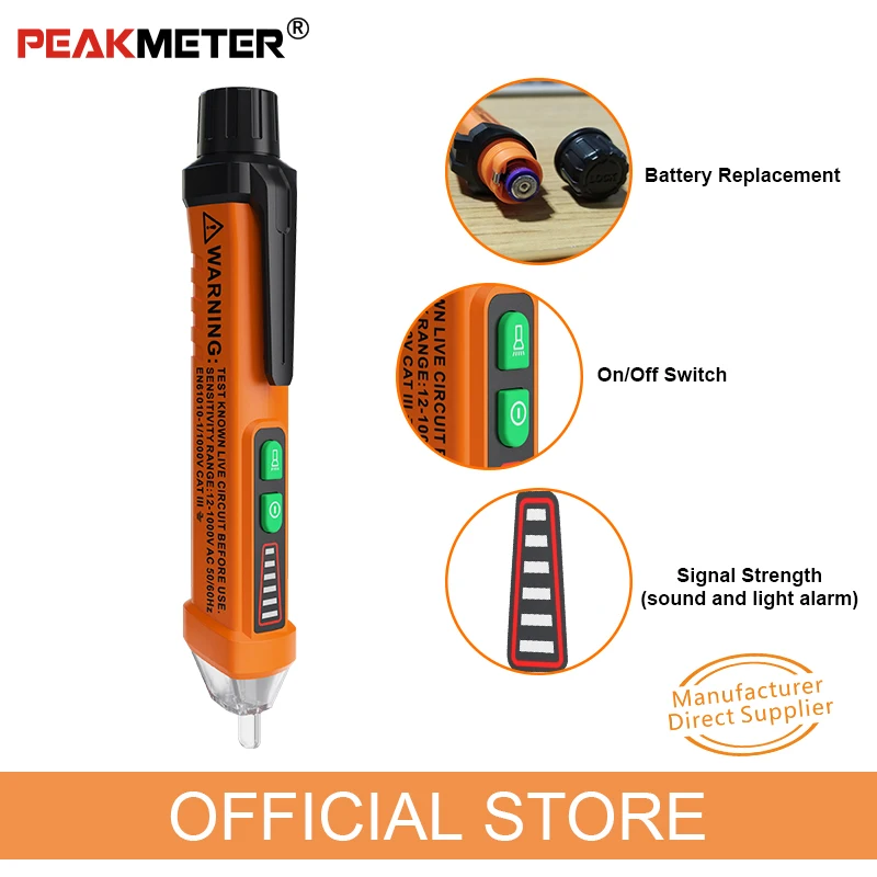 Imagem -02 - Peakmeter-detector de Tensão Inteligente sem Contato Indicador Tester Profissão Teste ac Lápis Vivo ou Fase Fio Breakpoint Ncv Pm8908c