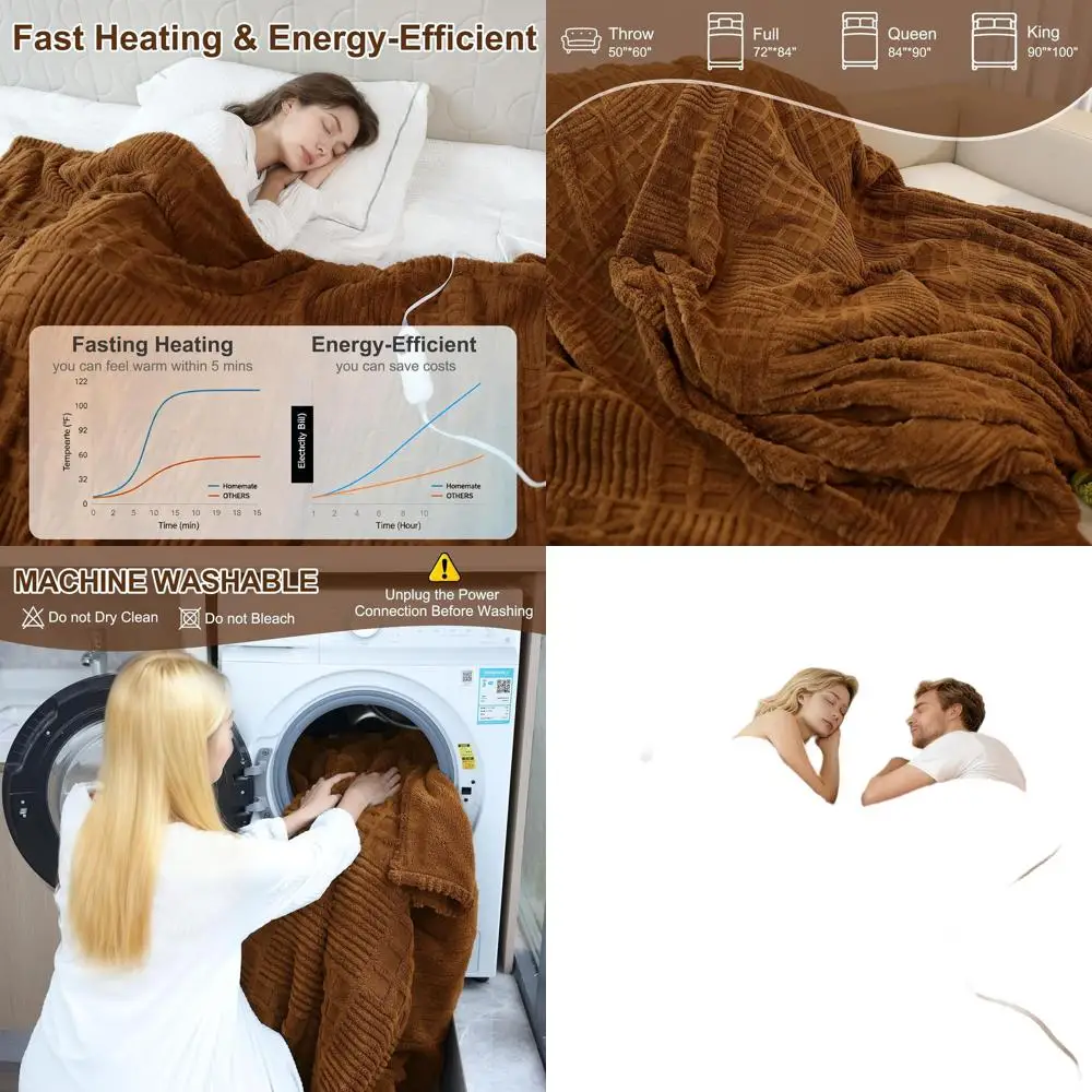 

King Size Waffle Electric Blanket with 12 Heat Settings, 1-12H Timer, Overheat Protection, ETL & FCC Certified